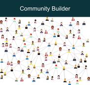 Picture with works community builder and a web of people connected by lines